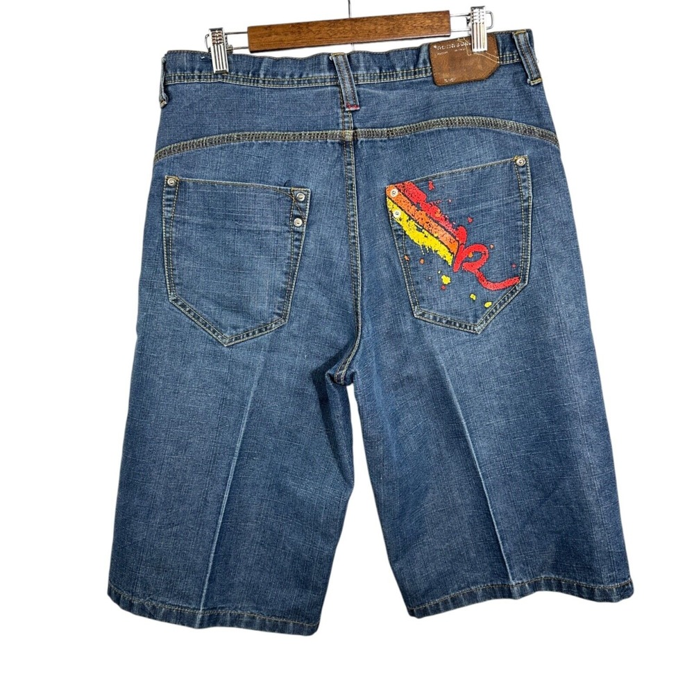 ROCAWEAR Jean Shorts Mens Blue Denim Jorts Logo Hip‎ Hop Baggy Skate Y2K Size 34